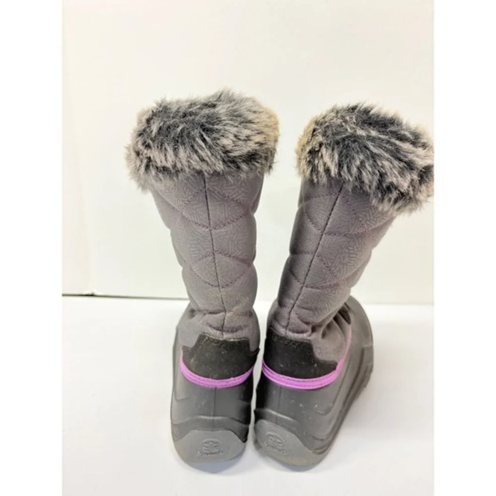 Kamik Winter Boots Kids Size 2 Gray Purple Faux Fur Trim Waterproof Quilted